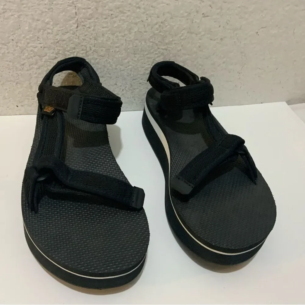 Teva Black Flatform Universal Mesh Print Hook-and-Loop Strap Foam Sandals 10